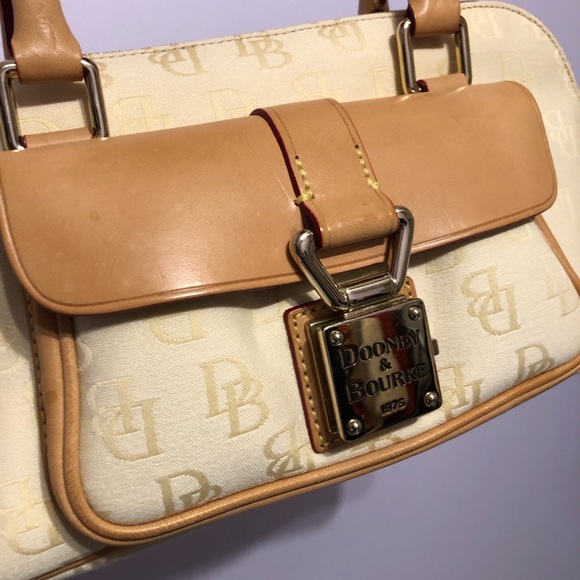 Dooney & Bourke Signature Monogram Cream Tan Canvas & Leather Mix Satchel Bag - Picture 5 of 16